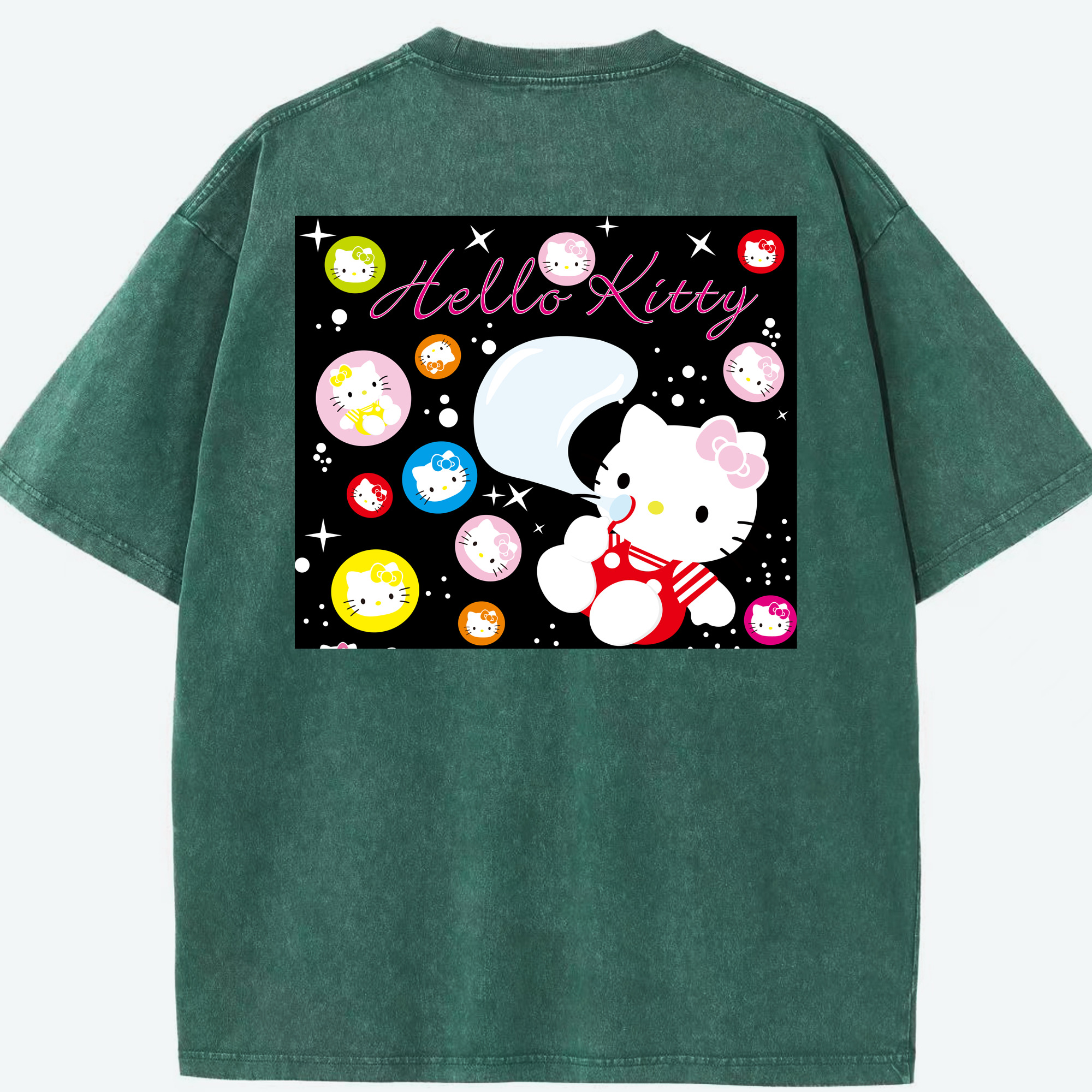 （画像用） Hello Kitty ハローキティ 綿100% ヴィンテージ風 半袖Tシャツ（背面プリント）